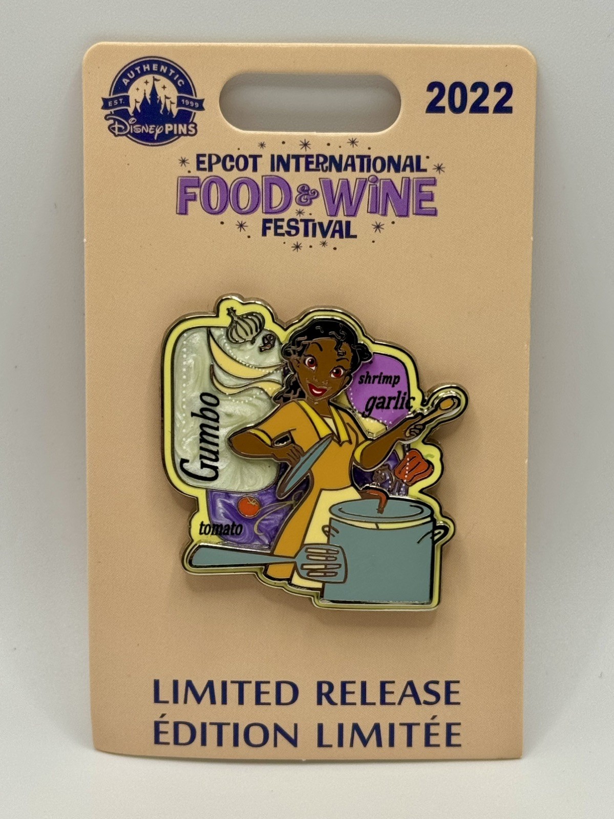 Disney Epcot Food And Wine Festival 2022 Tiana Gumbo Shrimp Garlic LR Pin