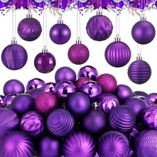 64 Pcs Purple Christmas Ball Ornaments 1.6/1.97/2.4 Inch Dark Purple Christma...