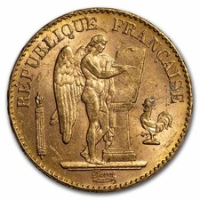 1871-1898 France Gold 20 Francs Lucky Angel AU