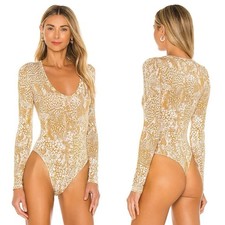 Free People Mustard Snake Print Long Sleeve Bodysuit S Edgy Layering Western Y2k