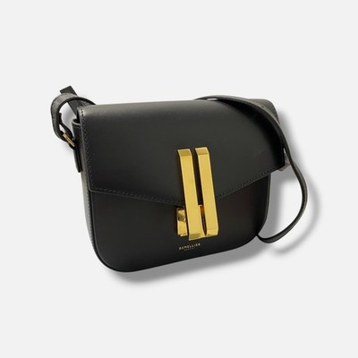 DeMellier Women's Black Leather Small Double-Bar-Lock Vancouver Crossbody Bag