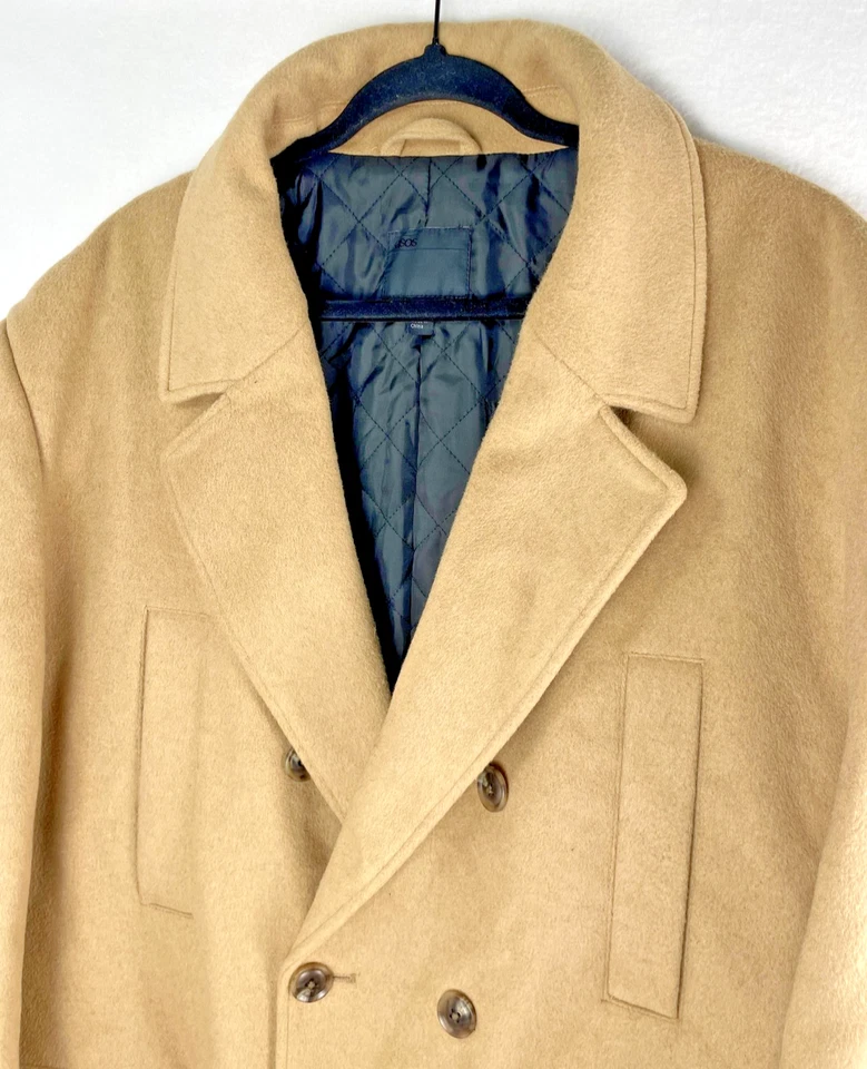 Abrigo acolchado forrado de mezcla de lana de doble botonadura tostado camel 5XL de ASOS para hombre Foto 4 de 4