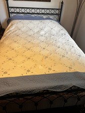 Vintage Soft Hand Quilted Floral Embroidered Quilt Bedspread 87x87 Blue Cream