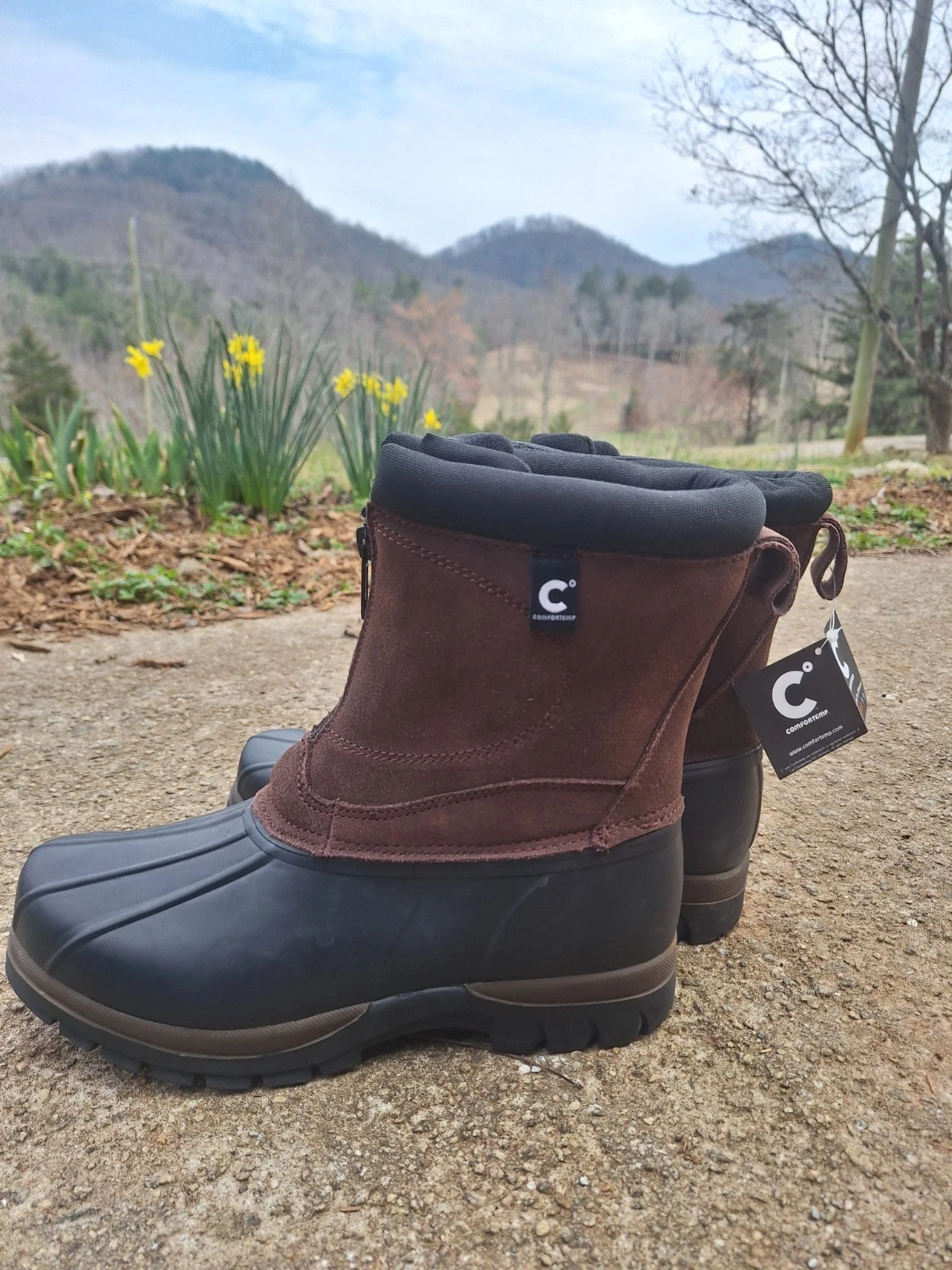 Comfortemp Women's Brown Black Waterproof Leather Rubber Zip Mid-Calf Snow Sz 10