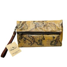 Patricia Nash Womens Leather Valerie Fold Over Wristlet European Map 9"Wx6"HX3"D