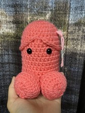 Crochet Big Pink Wiwi Plush Toy with Black Eyes, Handmade