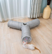 Miss Meow Gray Cat Tunnel Collapsible Indoor Toy Tube Hanging Ball Interactive