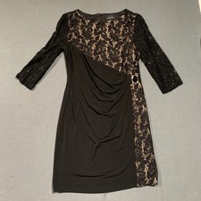 Tahari Arthur S Levine Black Lace Sequins Sheath Dress Size 14 Ruched