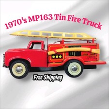 Vtg 1970's Tin Toy Fire Truck Friction with Siren MF163 China Used No Box  fire