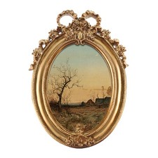 Canvas Wall Art with Vintage Gold Picture Frame, Countryside Village Landscap...