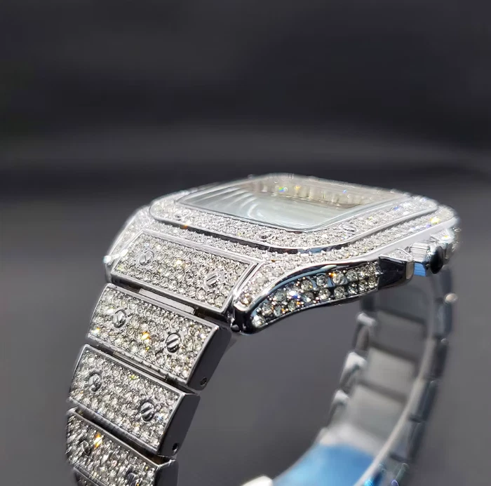 全新 银色 2025 男式 ICED OUT 钻石/莫桑石 模拟 豪华手表! — 第 3/4 张图片