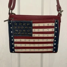 Montana West American Flag Crossbody Purse,Leather Studded Bag,Adjustable Strap