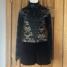 Georgie Girl Gold Metallic Holographic Lace Long Sleeve Biketard Dance Costume L