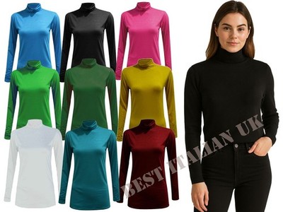 DAMEN POLOKRAGEN ROLLKRAGEN PULLOVER UNI OBERTEIL LANGARM 8-26