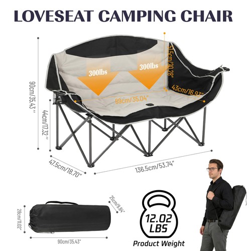 Double Camping Chairs, Oversized Folding Camping Loveseat, Double Camp Couch ... - Picture 4 of 9