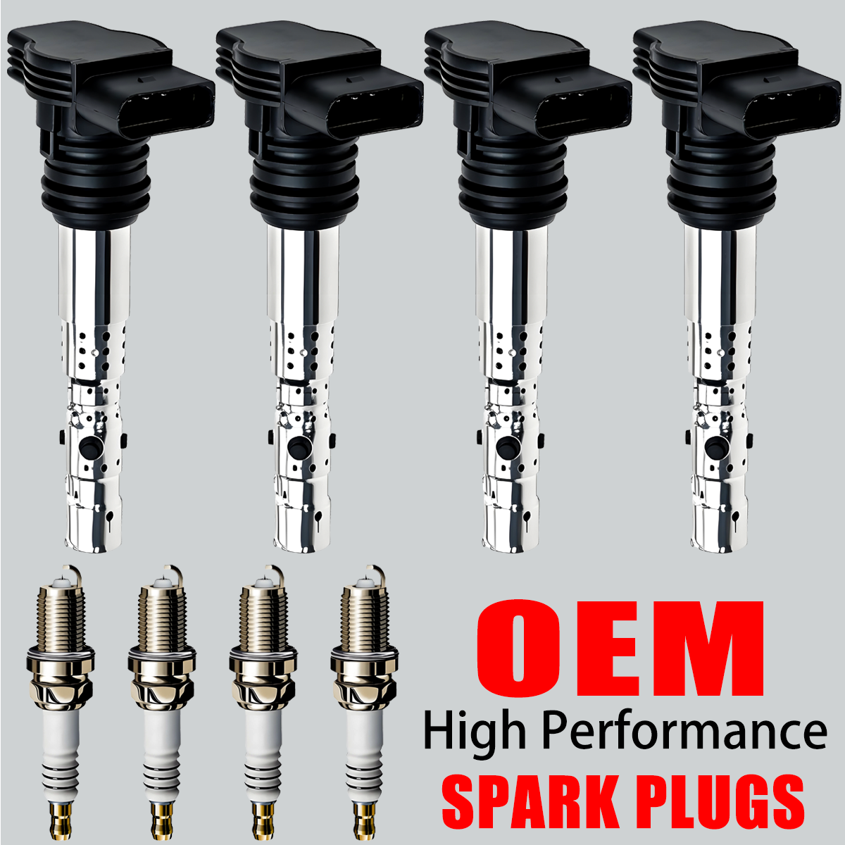 4X OEM Ignition Coil & 4X Iridium Spark Plug For VW Beetle A4 TT 1.8L 2.7L UF411