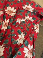 Handmade Poinsettia Christmas Fabric Half Apron W/ Single Pocket 22  X 38  Wide
