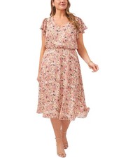 MSK Womens Printed Midi Dress, Multicoloured, Plus Size, 2X