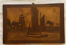Vintage Inlaid Marquetry Wood Picture C. 1930s Art Deco Vibe 13.5 x 8.75Inches