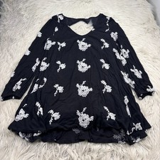 Free People Women's S Black White Floral Emma Tunic Mini Dress Boho Embroidered