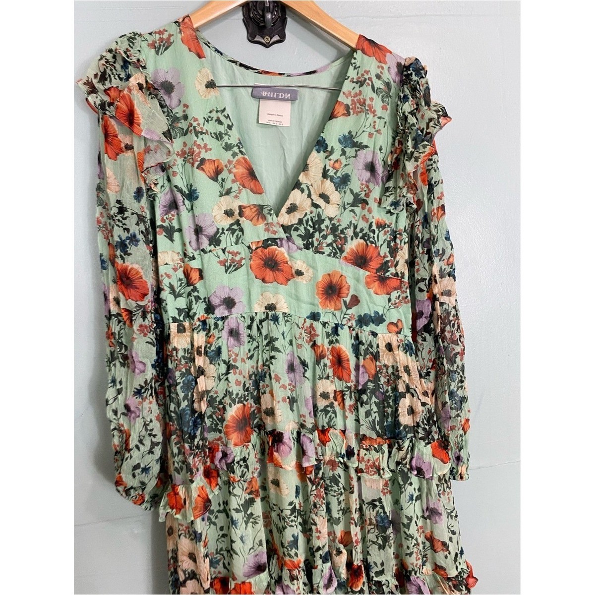 Anthropologie BHLDN Floral Chiffon Plunge Long Sleeve Ruffle Maxi Dress Large | eBay Anthropologie BHLDN Floral Chiffon Plunge Long Sleeve Ruffle Maxi Dress Large | eBay