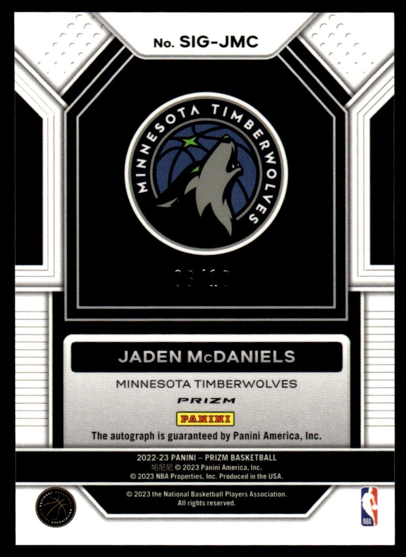 2023-24 Panini Prizm Sigs Gold Jaden McDaniels Auto 6/10 Minnesota Timberwolves view 2