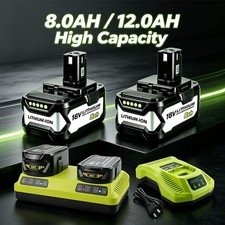 12.0Ah 8.0Ah High Capacity Battery / Charger For Ryobi 18V P108 P102 P107 Tools