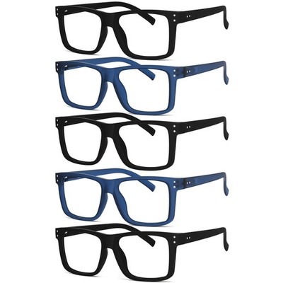 Eyekepper 5-pack Oversized Reading Glasses Square Large +1.50, 3 Black 2 Blue
