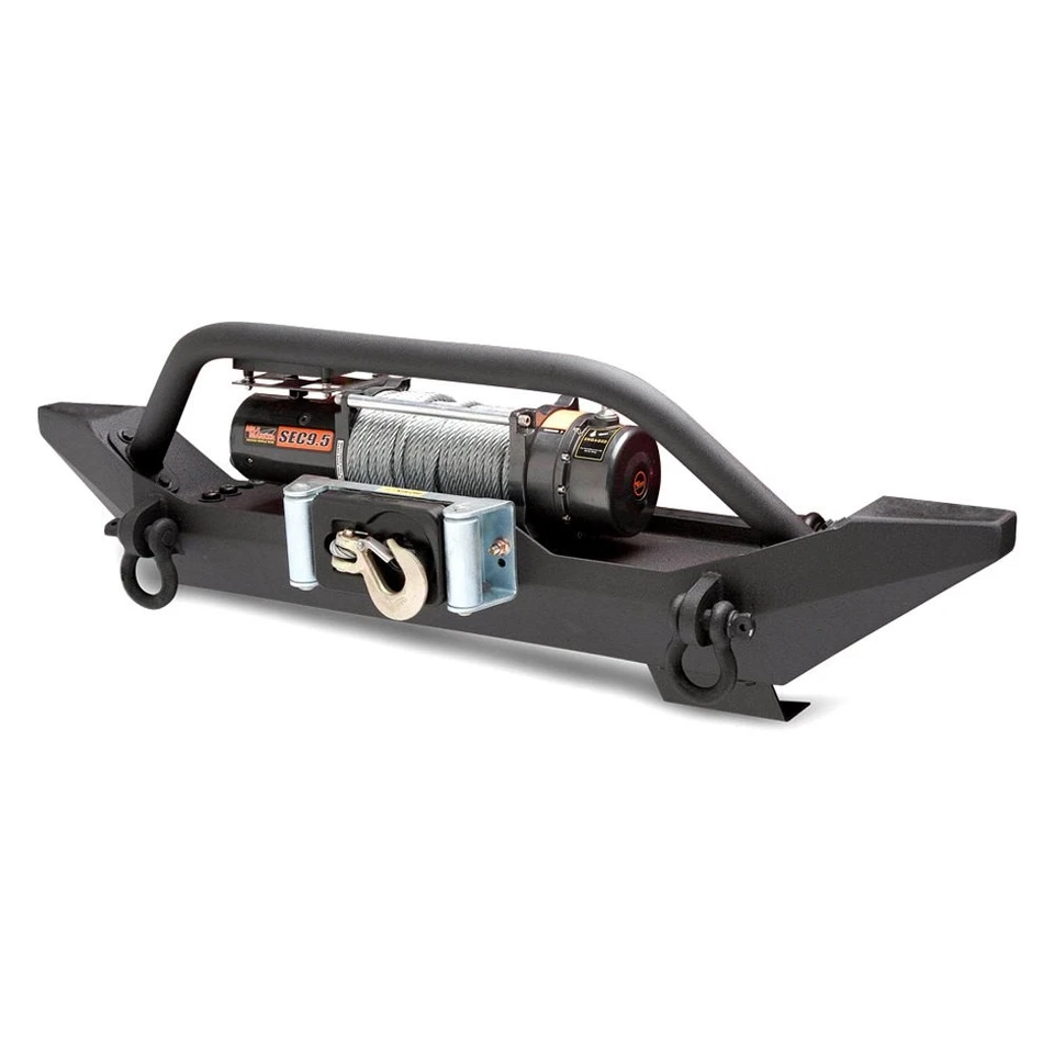 For Jeep Wrangler 87-06 Formed Full Width Black Front Winch HD Bumper w Hoop — 第 2/4 张图片