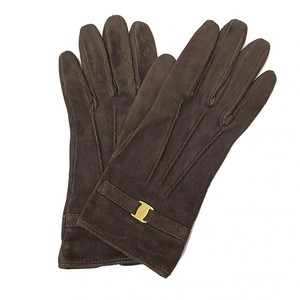 Salvatore Ferragamo Dark Brown Suede Women's Gloves