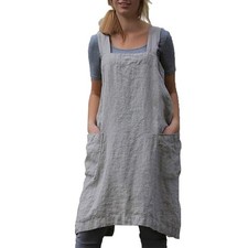 Japanese Pinafore Apron Smock Cotton With Pockets Plus Size Women Kitchen