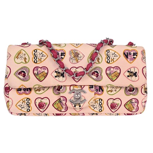 Chanel Pink Canvas Valentine Single Flap Chain Shoulder Bag 156380
