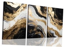 ZQARTZZQ Black and Gold Wall Decor, 12x16in Canvas Black and Gold Marble