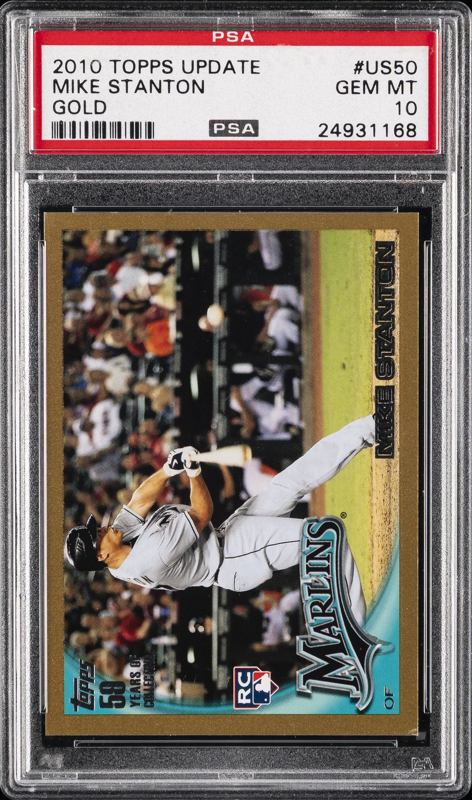 2010 TOPPS UPDATE GOLD #US50 MIKE STANTON ROOKIE RC #/2010 PSA 10
