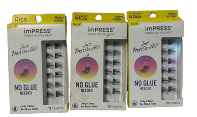 Lot Of 3 Kiss Impress Press-On Falsies Lashes 12 Clusters Modern Natural B41-63