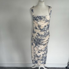 Cider Maxi Dress Blue Cream Square Neck Sleeveless Size XL Ruched Pullover BNWT