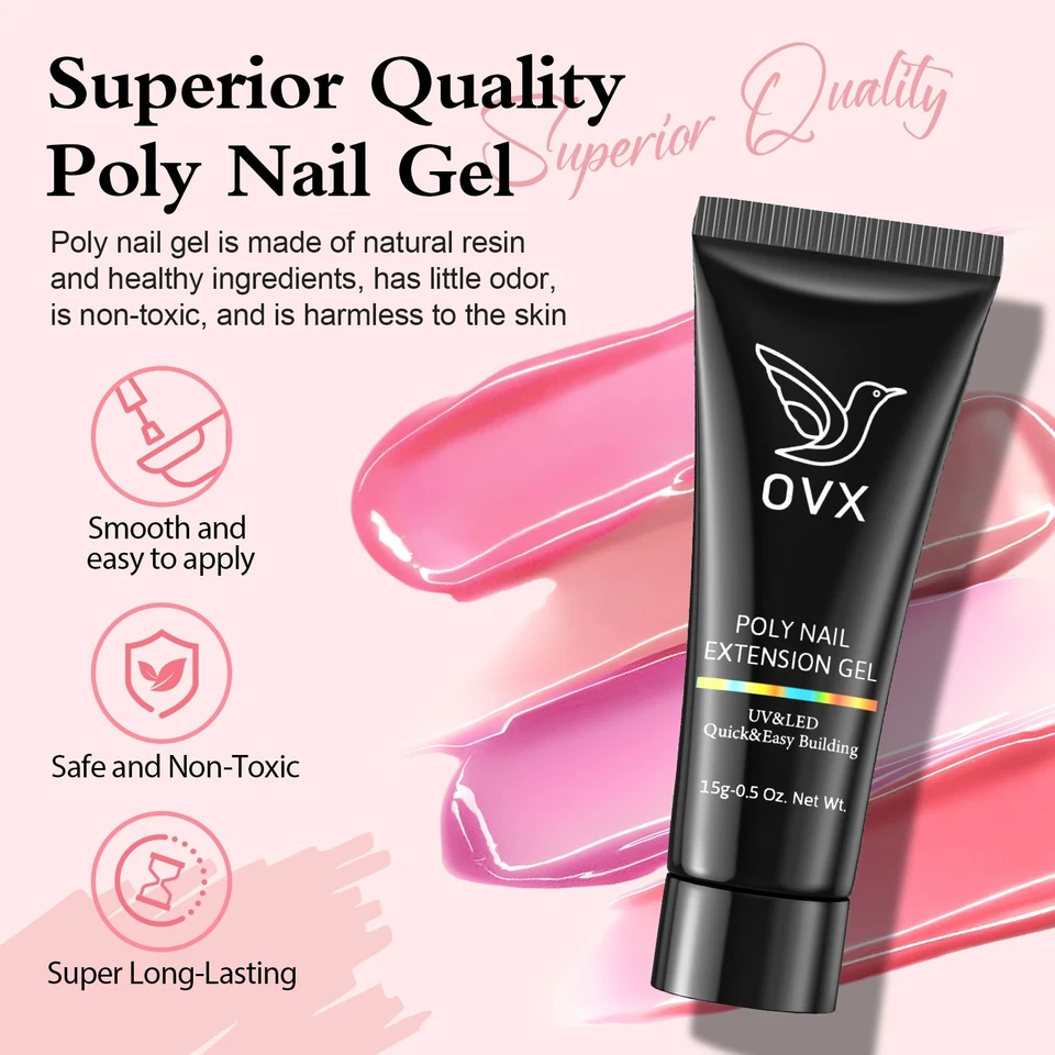 Gel Nagel Set – 10 Poly Extension Gels + UV Lampe + Werkzeuge, Komplett Kit - Bild 2 von 4