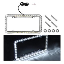 NYTKL 12V 48 LED Color Light License Plate Frame, Acrylic Plastic White