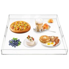 Oversize 18.9 Inch Food Tray Clear Extra Large Acrylic Serving Tray with Handles