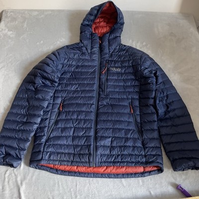 Rab Microlight Alpine Jacke Herren XL blau Gänsedaunen Puffer Kapuze Nikwax