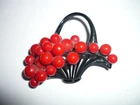 New ListingVtg.  Costume Faux Red Coral Glass Bead Fruit Basket Brooch Miriam Haskell esque
