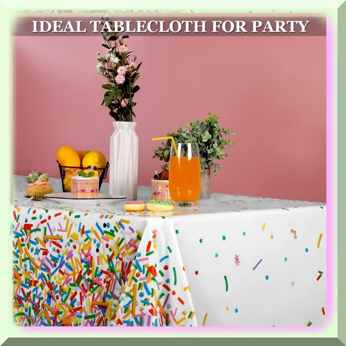 Sweet Sprinkle Party Tablecloth - Disposable Plastic Rectangle Cover for Birthda - Bild 5 von 7