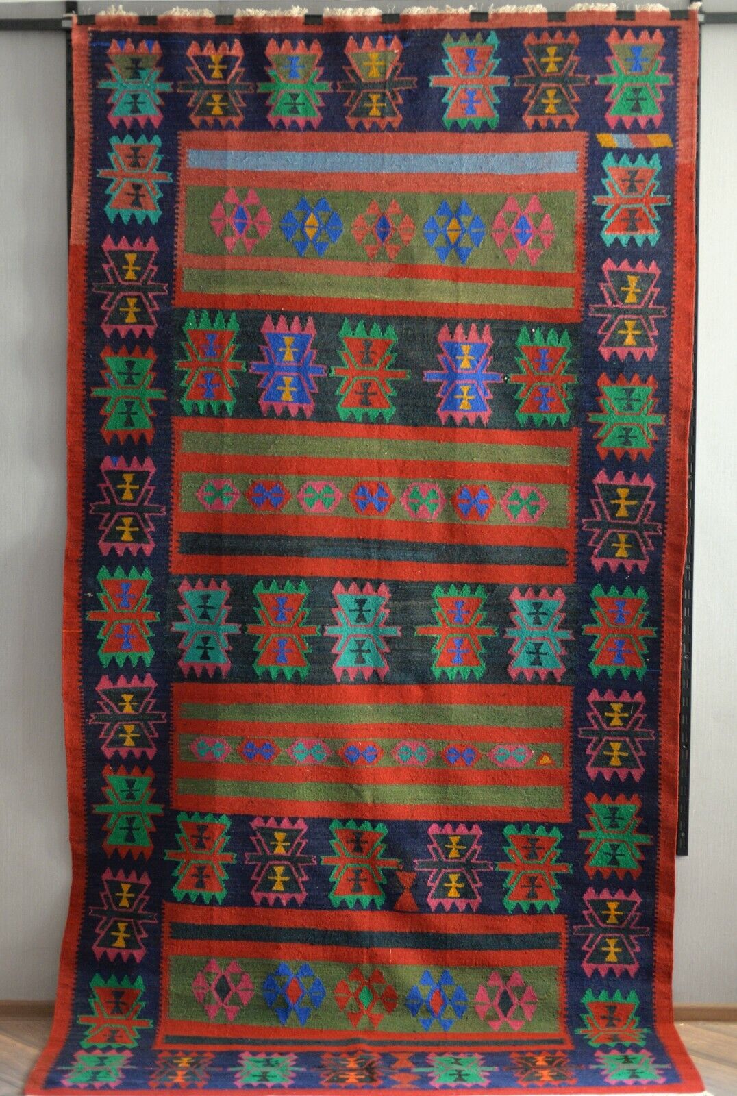 Vintage Caucasian Shirvan Kilim Rug nomad tribal carpet 5'7" x 10'8" 171x324cm