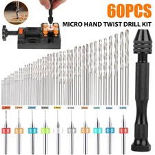 60Pcs Mini Micro Hand Drill Bits Set Small Manual Keyless Chuck Pin Vise Rotary