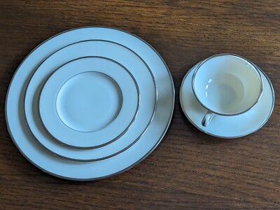 SERVICE for 6~ Lenox ''MONTCLAIR'' Ivory with Silver Rim 30-PIECE DINNER CHINA SET