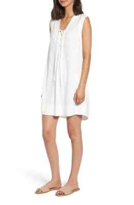 SPLENDID Womens Lace-up Sleeveless Shift Dress In Paper White S SD11905X1 Tank