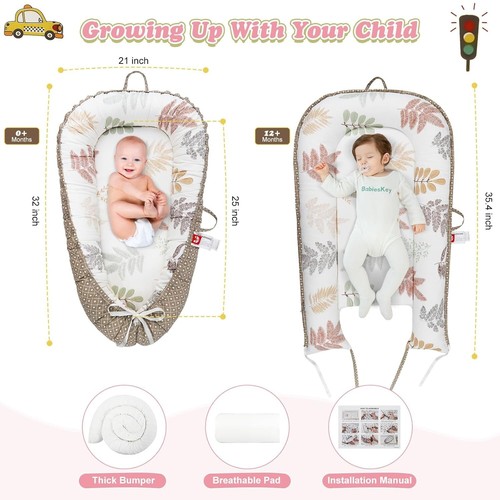 Asiento de piso de bebé de algodón - Nido infantil ajustable y fácil de viajar con diseño de hojas - Imagen 7 de 10