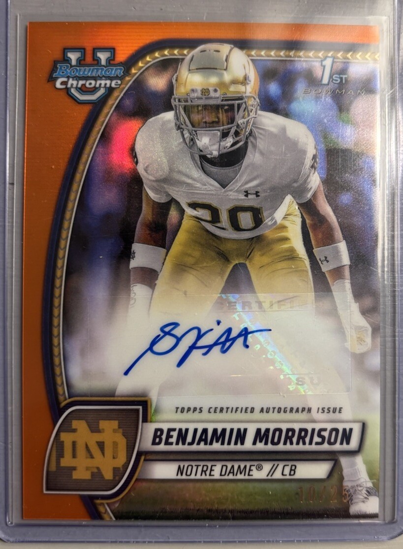 2024 Bowman Chrome U Benjamin Morrison Orange Refractor RC Auto #d 10/25 SP ND