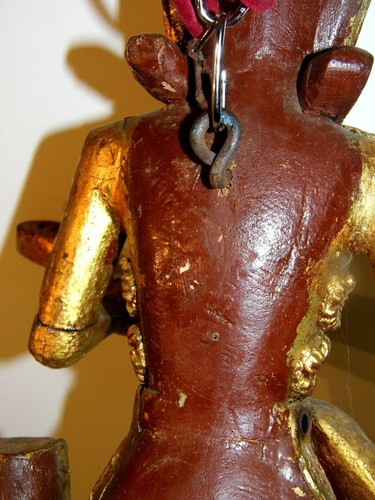 SCULPTURE ANTIQUE 19 EME RARE BOIS DORÉE LAQUE PRINCESSE MUSICIENNE THAÏLANDAISE - Picture 11 of 12