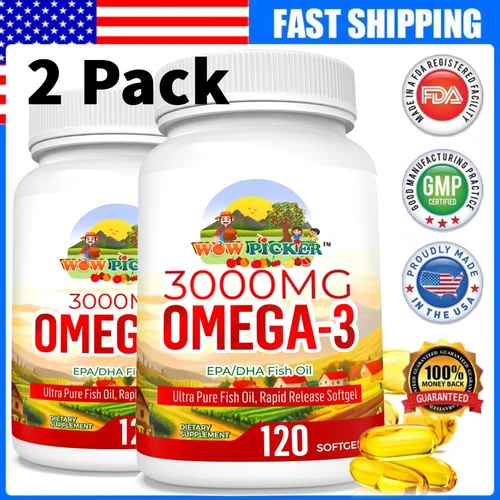 3000mg Omega-3 Fish Oil Supplement, 900mg Omega 3 Fatty Acids, 240 Softgels